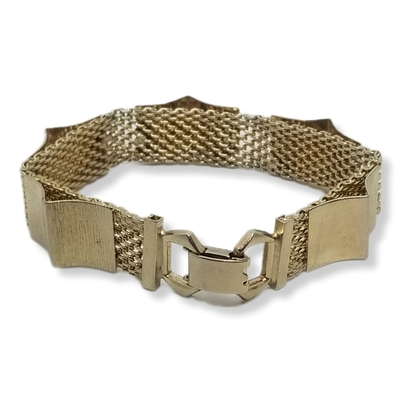 VINTAGE GOLDPLATED MESH CHAIN WITH PANEL ACCENTS BRACELET - Picture 3 of 3
